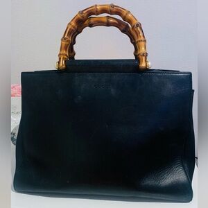 Gucci Black Leather Satchel with Bamboo Handle